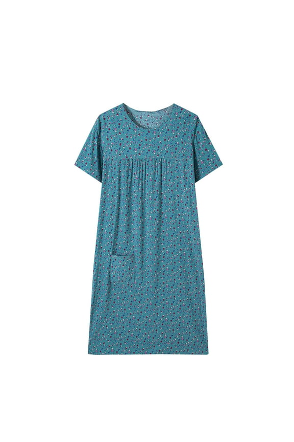 House Dresses for Women's Cotton Print Short Sleeve House Coat Dusters Robe with Pockets XL-3XL