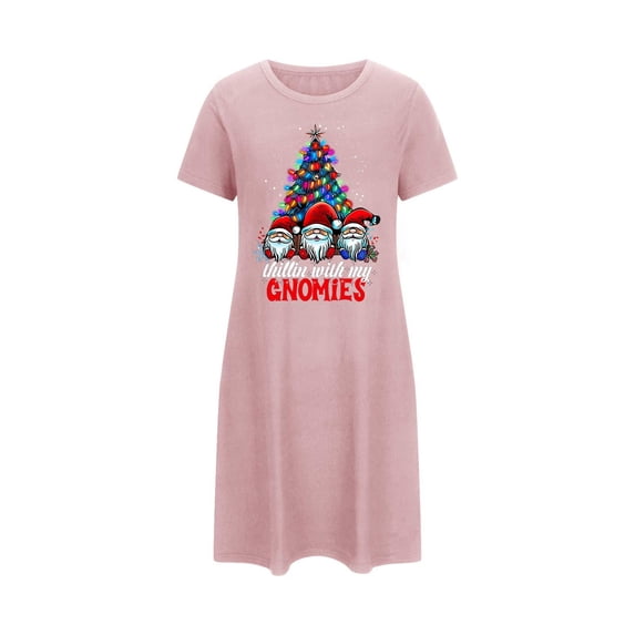 Tnhcen Inclusive Plus Size Christmas Sleep Dress Cute Holiday Print Short Sleeve Round Neck Short Length Stretchy Polyester Spandex S-2XL for Every Body