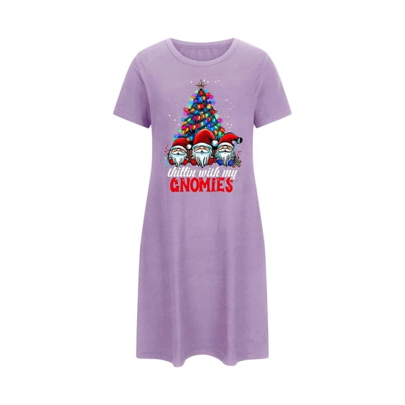 Tnhcen Inclusive Plus Size Christmas Sleep Dress Cute Holiday Print Short Sleeve Round Neck Short Length Stretchy Polyester Spandex S-2XL for Every Body