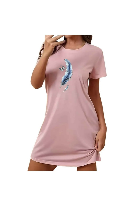 Inclusive Plus Size Pajama Set Short Sleeve Round Neck with Cute Pattern Stretchy Polyester Spandex S-2XL for Every Body Shape