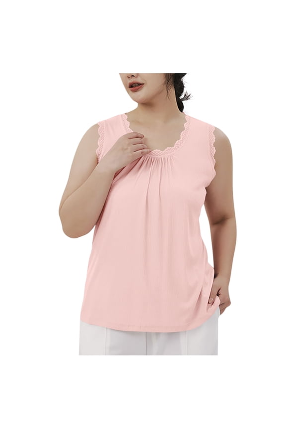 Lace-Trim Modal Blend Sleepshirt Free Size Sleeveless Nightshirt with Breathable Cotton Blend Stretchy Home Lounge Wear