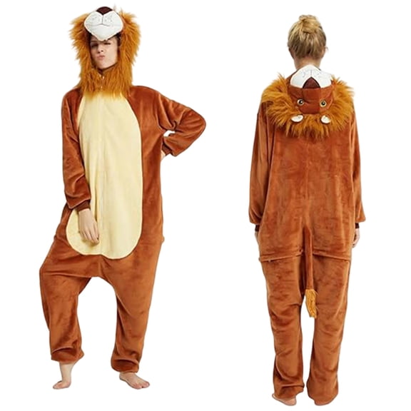 Tnhcen Lion Kigurumi Onesie Pajamas for Adults, Hooded Animal Costume Sleepwear, 100% Polyester Flannel Fleece, Cute and Cozy Loungewear, Halloween Cosplay Costume, Sizes S-XL