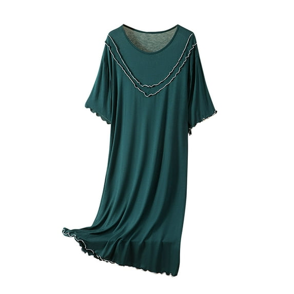 Tnhcen Long Cotton Nightdress Size L-2XL Oversized Sleepshirt Soft Modal-Style Lounge Dress Breathable Homewear