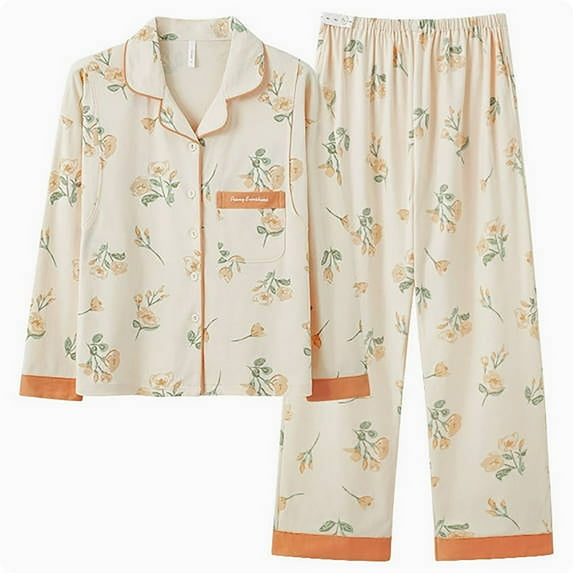 Tnhcen Long Sleeve Button Down Shirt With Long Pants Womens Pajama Sets Cotton Pj Set