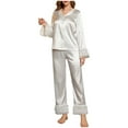 thumbnail image 1 of Tnhcen Long-Sleeve Silk Satin Pajama Set With A Button-Down Design, Perfect As Loungewear And Featuring A Convenient Pocket., 1 of 5