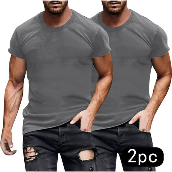 Tnhcen Men's 2-piece Cotton T Shirts set Athletic Washed T-Shirts Basic Short Sleeveds Round Neck Top S-3XL