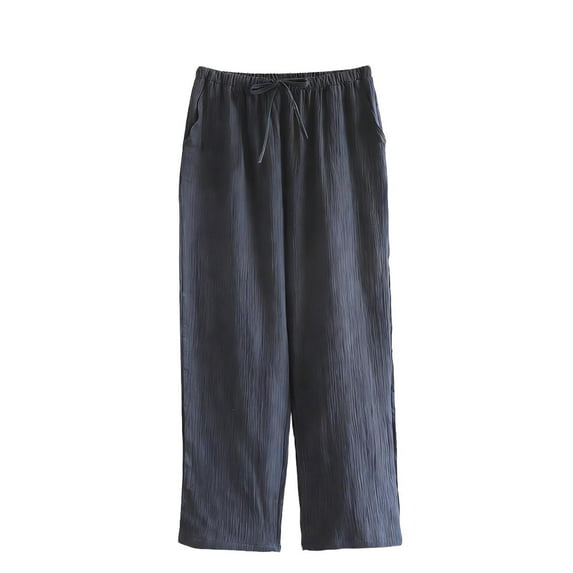 Tnhcen Men's Casual Pajama Sleepwear Pants, Drawstring Elastic Waist, Cargo Pockets, Wrinkle Textured Fabric, 9 - Inch Length, L - 2XL Cozy Home & Outwear