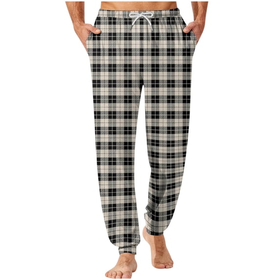 Tnhcen Men's Checkered Lounge Pants Elastic Waist Drawstring Pocket Fleece - Like Soft Casual Home Pajama Pants for Men S - 4XL Plus Size