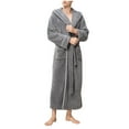 thumbnail image 1 of Tnhcen Men's Coral Fleece Bathrobe, Hooded Long Sleeve Tie Belt Sleepwear, Plus Size 2XL Home Wear, Soft Comfortable Bathrobe for Men, Warm Winter Robe, Cozy Lounge Wear, 1 of 6