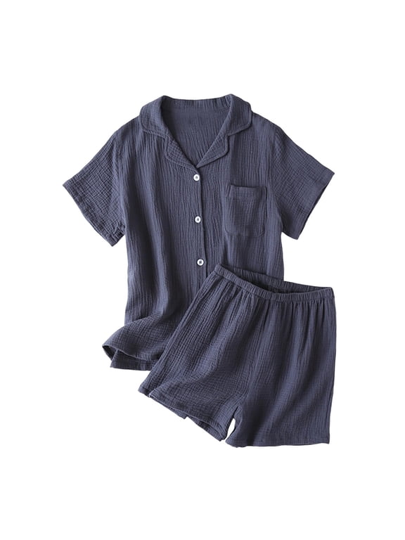 Men's Cotton Pajama Set Short Sleeve V Neck Casual Sleepwear Pajama Shorts for Men Breathable Comfortable Bedwear Loungewear Pj Set Men's Sleepwear Outfit M - XL