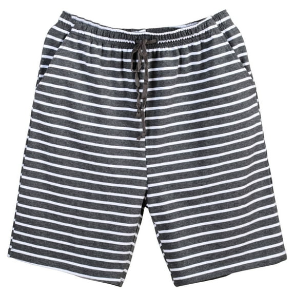 Tnhcen Men's Cotton Pajama Shorts Striped Casual Home Wear 5 Inch Lounge Pants Elastic Waistband Breathable Fabric Plus Size Sleepwear L-4XL Comfortable Loungewear