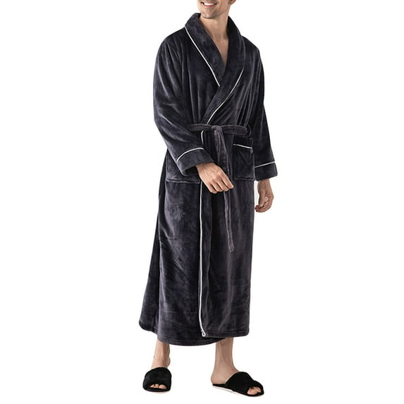 Tnhcen Men's Flannel Robe Long Sleeve with Belt Plus Size M - 3XL Soft Fleece Warm Sleepwear Casual Home Wear Winter Cozy Bathrobe for Men