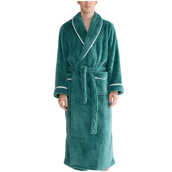Tnhcen Men's Flannel Robe Warm Winter Bathrobe with Pockets Long Sleeve Sleepwear Cozy Bathing Robe & Loungewear Lightweight Comfortable Robe M - XL