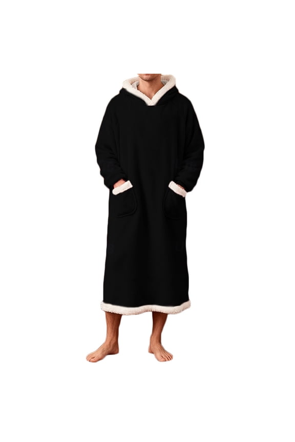 Men's Fleece Lined Hooded Flannel Bathrobe with Pockets Long Sleeve 100% Polyester Full Length Cozy Warm Sleepwear Loungewear Oversized S - 2XL Unisex Adult Robe