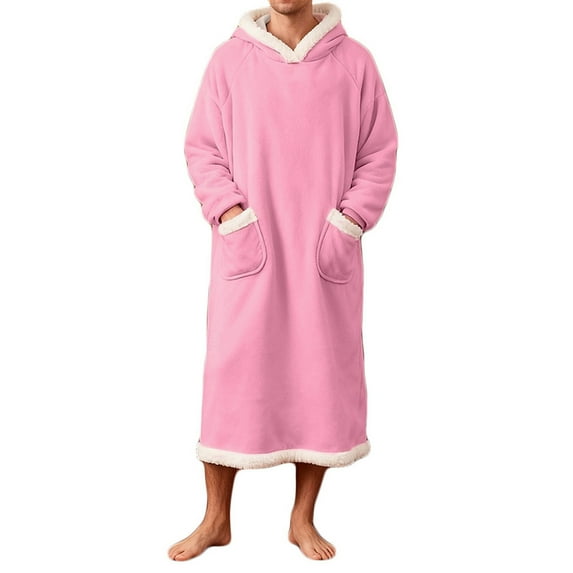 Tnhcen Men's Fleece Lined Hooded Flannel Bathrobe with Pockets Long Sleeve 100% Polyester Full Length Cozy Warm Sleepwear Loungewear Oversized S - 2XL Unisex Adult Robe