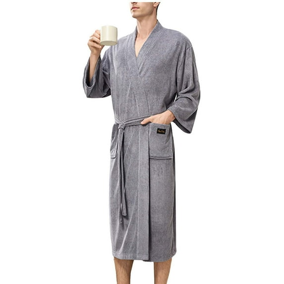 Tnhcen Men's Full Length Hooded Long Sleeve Tie Belt Plus Size Sleepwear Robe, Men's Casual Home Wear Bathrobe, Comfortable Soft Loungewear with Pockets