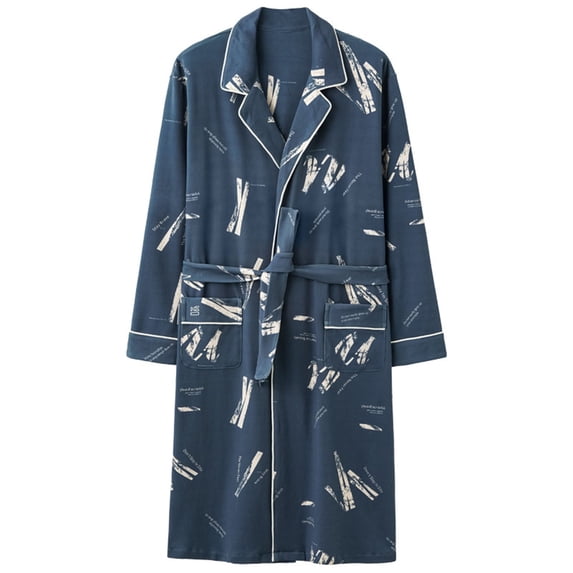 Tnhcen Men's Long Sleeve Knitting Cotton Loose Fit Mid Length Robe with Pockets Casual Bathrobe Comfortable Sleepwear Pajama Robe for Men L - 4XL