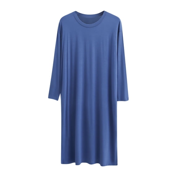 Tnhcen Men's Long Sleeve Sleep Robe Plus Size Over Knee Soft Comfortable Good Stretch Modal Cotton Polyester Blend Loungewear Pajama Nightgown Casual Sleepwear Cozy Bedwear