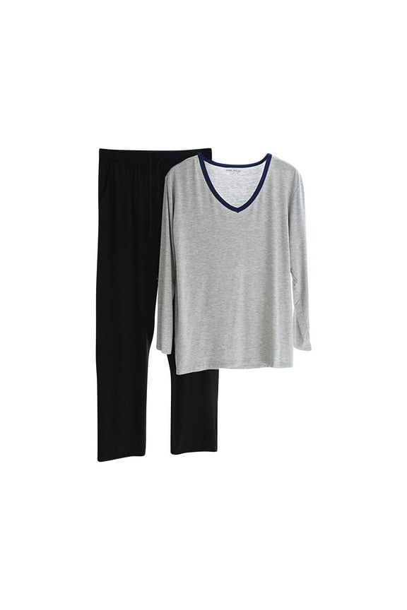 Men's Modal Basic Solid Color V-Neck Long Sleeve Sleepwear Pajama Set Lounge Wear Casual Home Clothes L-4XL