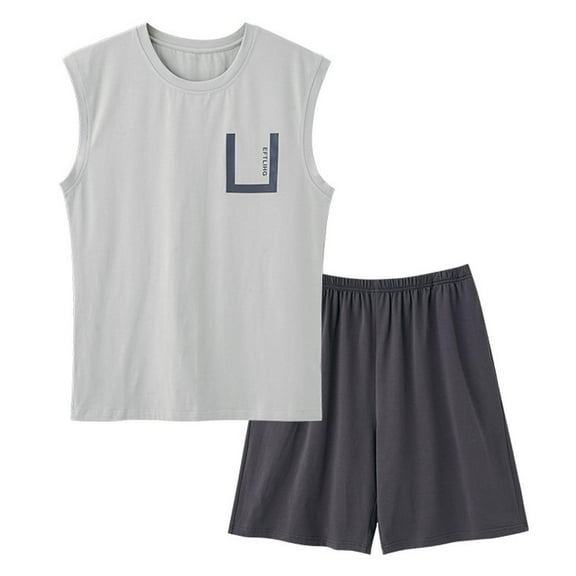 Tnhcen Men's Modal Blend Sleepwear Pajama Set, Tank Top & Short Pants, Loose Comfortable Breathable Casual Home Wear with Pocket for Men M - 4XL Plus Size