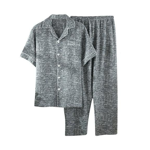 Tnhcen Men's Pajama Set 2-Piece Summer Short Sleeve Long Pants Loose Fit Comfortable Home Wear Lightweight Soft Breathable Sleepwear for Men M - 2XL