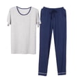 thumbnail image 1 of Tnhcen Men's Pajama Set Casual Short Sleeve Long Pants Sleepwear Modal Cotton Polyester 20% 40% 40% Comfortable Loose Fit Home Wear L-4XL, 1 of 3