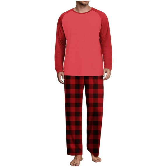 Tnhcen Men's Pajama Sets, Long Sleeve Raglan Neck Sleepwear, Contrast Color Block, Plaid Flannel Lounge Pants, 2-Piece Loungewear for Men Comfort Wear, Home Clothes, S-3XL Plus Size