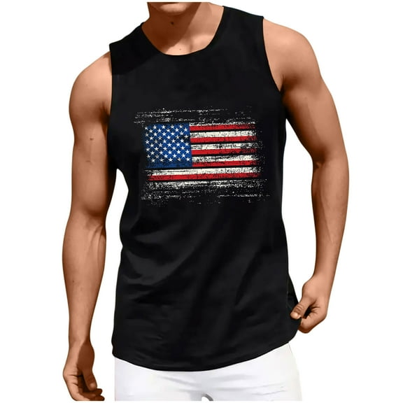 Tnhcen Men's Patriotic Independence Day Sleeveless Shirts USA Flag Graphic Basic Fit T-Shirts S-2XL