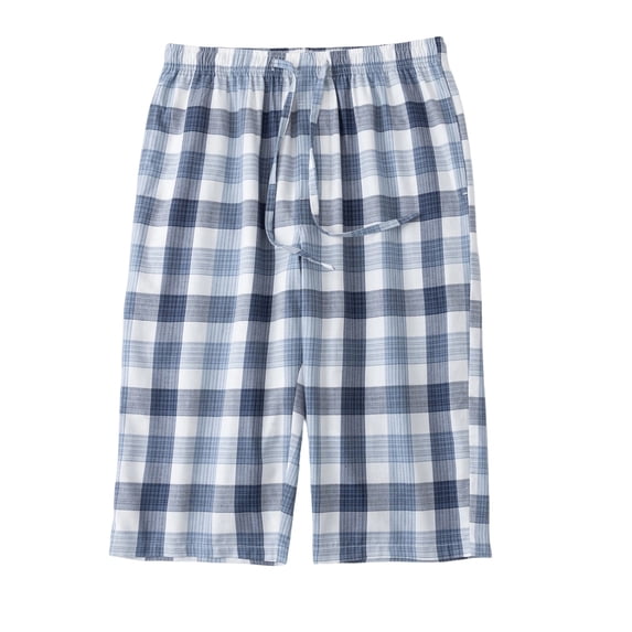 Tnhcen Men's Plaid 7 Inch Pajama Pants Casual Loose Sleepwear Home Pants Cotton Elastic Waistband Drawstring Comfortable Lounge Wear for Men S - 2XL