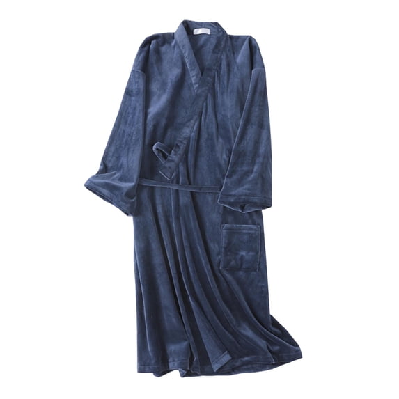 Tnhcen Men's Plush Fleece Bathrobe, Men's Warm Sleepwear Robe, Bathrobe for Men M - XL, Plus Size Bathrobe with Pocket Soft Cozy Robe for Men Men's Loungewear Robe