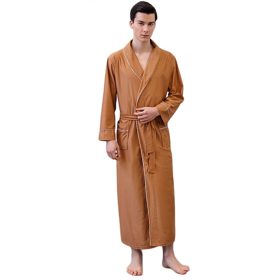 Tnhcen Men's Polyester Waffle Knit Quick Dry Absorbent Long Sleeve Bathrobe Sleepwear Robe for Men M - 2XL, Lightweight Spa Bath Towel Robe for Bathroom Home Use