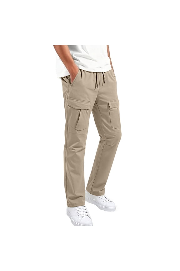 Men's Pre - Shrunk Cargo Pants with Multiple Utility Pockets, Drawstring Waist Lightweight Casual Work Trousers for Men, Comfortable Fit S - 2XL