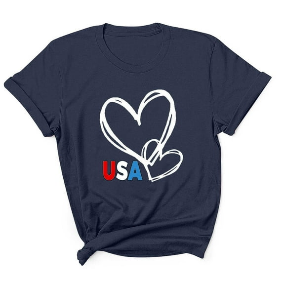 Tnhcen Men's Regular Fit Patriot Summer Shirts USA Flag Heart Print 4th of July Graphic Festival T-Shirt S-3XL