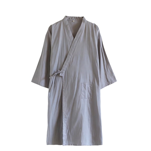 Tnhcen Men's Summer Robe Short Sleeve Lightweight, V-Neck Bathrobes for Men with Pockets, Soft Polyester Loungewear Housecoat for Home Size M-L
