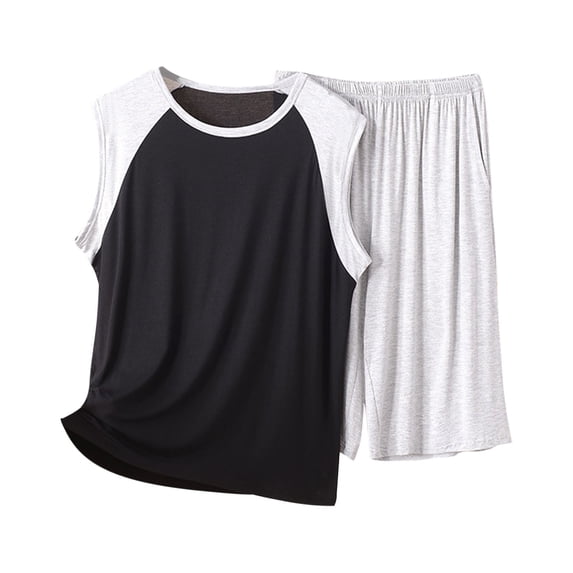Tnhcen Men's Summer Sleepwear Modal Blend Loose Fit Color Block 2 - Piece Set Basic Home Wear Plus Size XL - 5XL Pajama Set