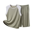 thumbnail image 1 of Tnhcen Men's Summer Sleepwear Modal Pajama Set, Loose Fit Color Block Tank Top & Drawstring Pants, Plus Size XL-5XL, Soft Breathable Modal Home Wear, 1 of 3