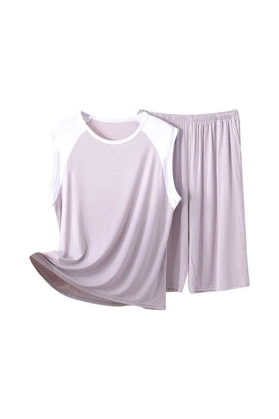 Men's Summer Sleepwear Pajama Set Loose Fit Color Block Modal Blend 20%Modal 40%Cotton 40%Polyester Plus Size XL - 5XL Comfortable Home Wear