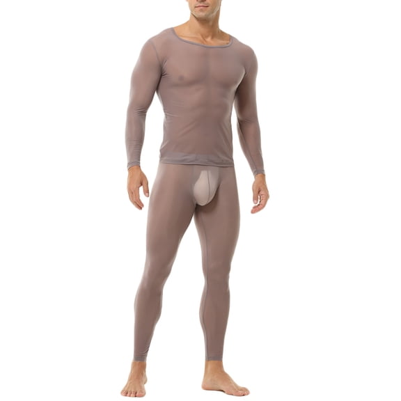 Tnhcen Men's Thermal Pajama Set Quick Dry Base Layer Nylon Spandex Full Body Suit Men's Sleepwear Set Warm Pajamas Suit Long Sleeve Top Bottom Active Fitness Thermal Wear