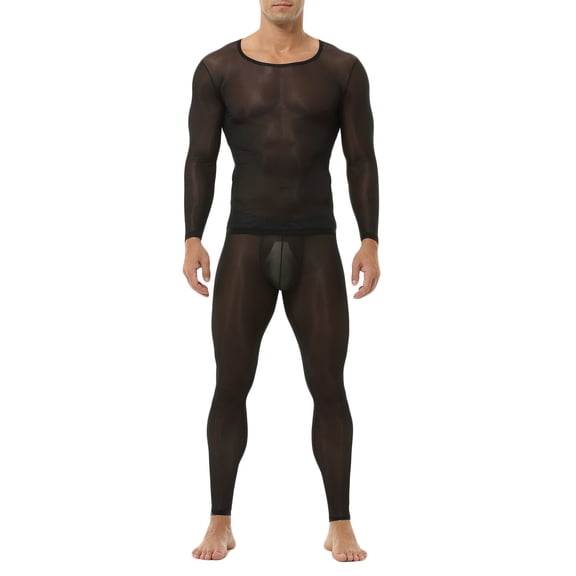 Tnhcen Men's Thermal Pajama Set Quick Dry Base Layer Nylon Spandex Full Body Suit Men's Sleepwear Set Warm Pajamas Suit Long Sleeve Top Bottom Active Fitness Thermal Wear