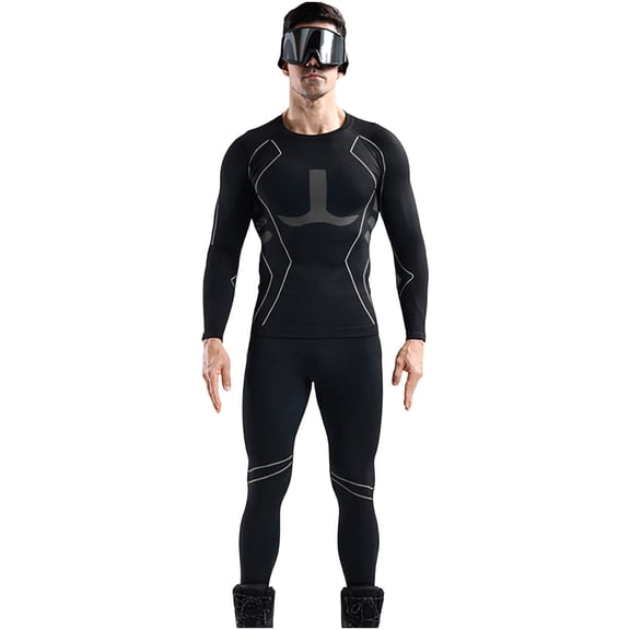 Tnhcen Men's Thermal Pajamas Breathable Sleepwear Moisture Wicking Quick Dry Compression Fit 2 - Piece Set, Stretchy Nylon Spandex Warm Loungewear Base Layer Suit