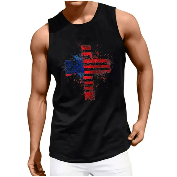 Tnhcen Men's USA Flag Sleeveless T-Shirts Patriotic Independence Day Graphic Tees Basic Fit Style S-2XL
