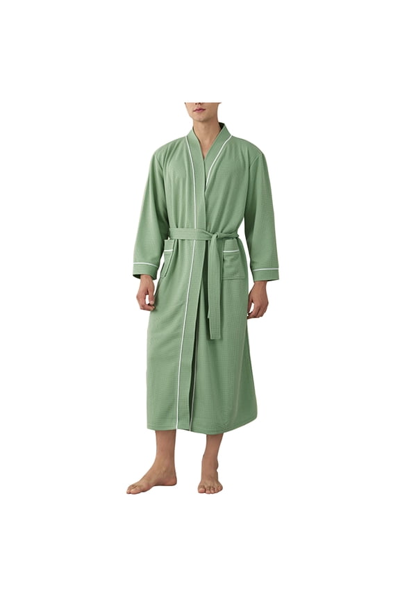 Men's Waffle Knit Bathrobe Long Sleeve With Pocket Sleepwear Robe for Men M - 3XL Soft Comfortable Breathable Lightweight Casual Home Wear Bathrobes for Guys Loungewear