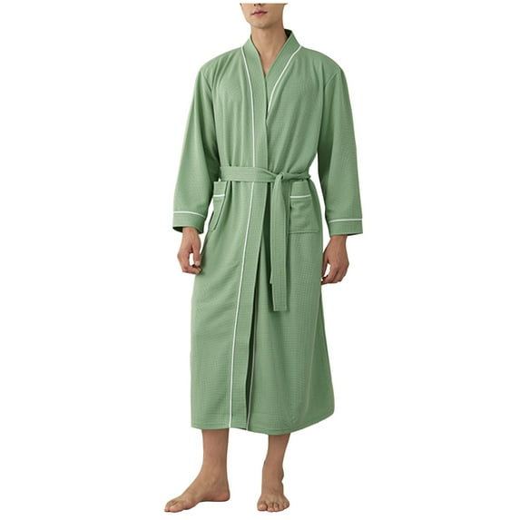 Tnhcen Men's Waffle Knit Bathrobe Long Sleeve With Pocket Sleepwear Robe for Men M - 3XL Soft Comfortable Breathable Lightweight Casual Home Wear Bathrobes for Guys Loungewear