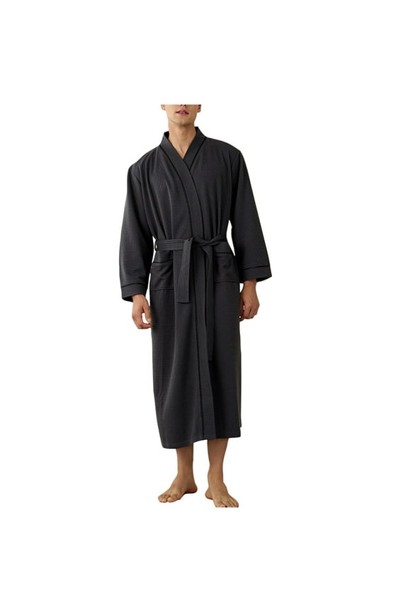 Men's Waffle Knit Bathrobe Long Sleeve With Pocket Sleepwear Robe for Men M - 3XL Soft Comfortable Breathable Lightweight Casual Home Wear Bathrobes for Guys Loungewear