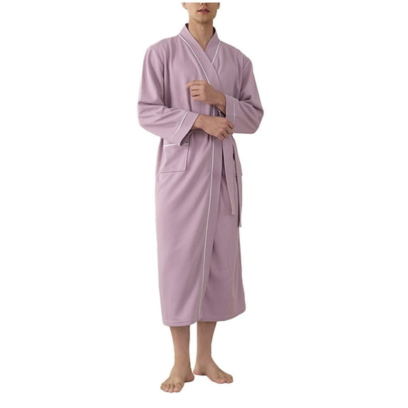 Tnhcen Men's Waffle Knit Bathrobe Long Sleeve With Pocket Sleepwear Robe for Men M - 3XL Soft Comfortable Breathable Lightweight Casual Home Wear Bathrobes for Guys Loungewear