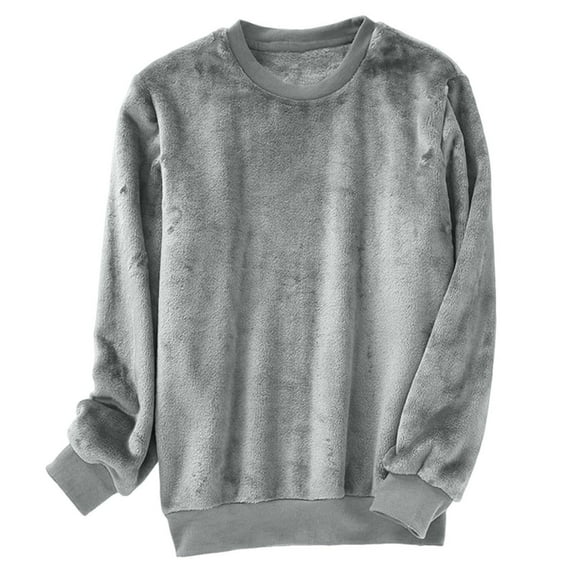 Tnhcen Men's Winter Thermal Fleece Pajama Top Long Sleeve Crewneck Flannel Soft Cozy Loungewear Sleepwear Top Solid Color Plus Size M-2XL