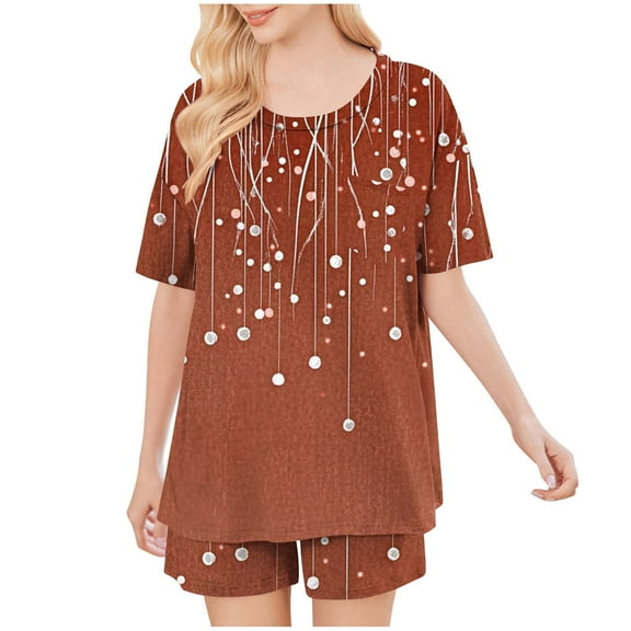 Tnhcen Nightwear 2 Piece Short Sleeve Top With Shorts Sets Comfy Pajamas Lounge Sets Sleepwear For Women's