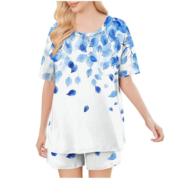 Tnhcen Pajama Set For Women's 2 Piece Lounge Set Soft Sleepwear Summer Casual Short Pjs Sets
