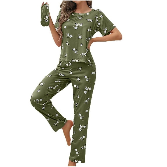 Tnhcen Pajamas for Women Set Long Sleeve Round Neck Nightwear Shirt Pants Sleepwear Lounge Home Clothes Sets S-2XL
