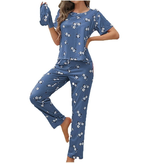 Tnhcen Pajamas for Women Set Long Sleeve Round Neck Nightwear Shirt Pants Sleepwear Lounge Home Clothes Sets S-2XL
